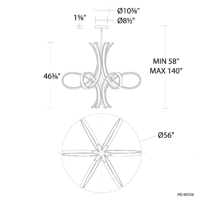 Modern Forms PD-90556 Fleur De Lis 6-lt 56" LED Pendant
