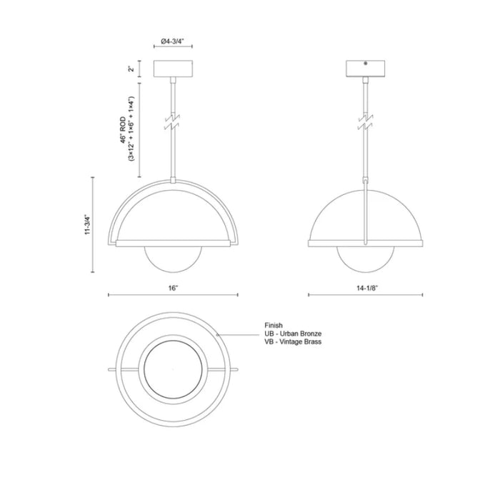 Kuzco PD20716-UNV Bowery 1-lt 16" LED Pendant - Urban Bronze