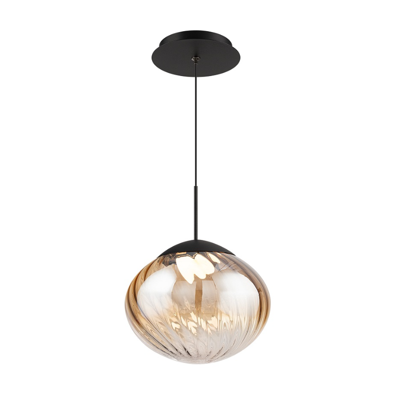 dweLED PD407609 Swayzey 1-lt 10" LED Pendant, 4CCT - Black/Amber Glass