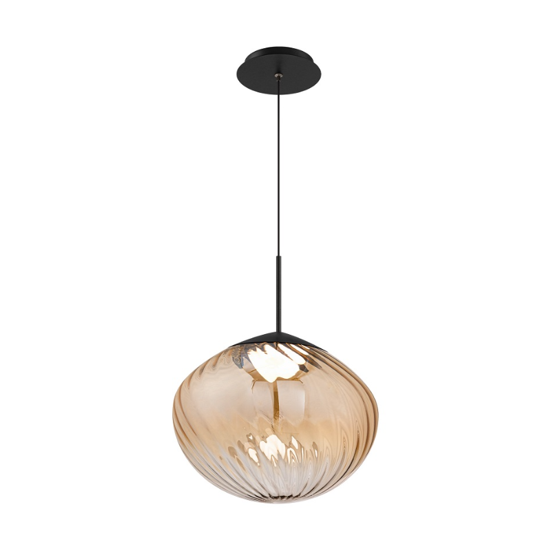 dweLED PD407614 Swayzey 1-lt 14" LED Pendant, 4CCT - Black/Amber Glass
