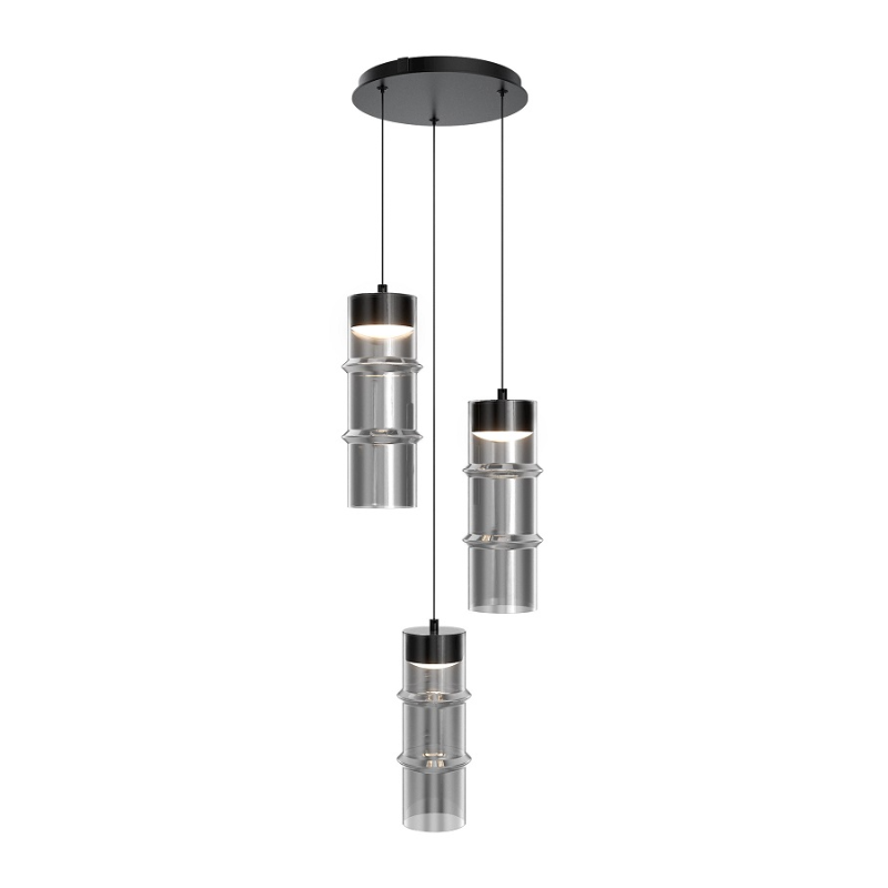 dweLED PD413603R Kanister 3-lt 12" LED Multi Light Pendant - Black/Smoke Glass