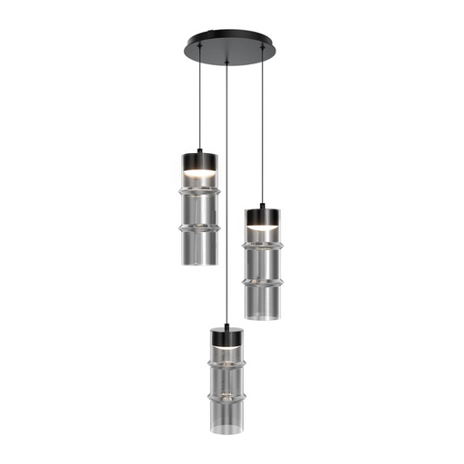 dweLED PD413603R Kanister 3-lt 12" LED Multi Light Pendant - Black/Smoke Glass