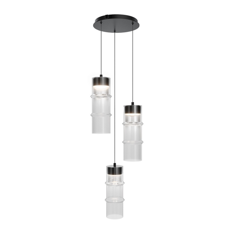dweLED PD413603R Kanister 3-lt 12" LED Multi Light Pendant - Black/White Glass