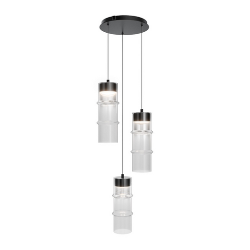 dweLED PD413603R Kanister 3-lt 12" LED Multi Light Pendant - Black/White Glass