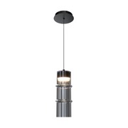 dweLED PD413612 Kanister 1-lt 6" LED Pendant - Black/Smoke Glass
