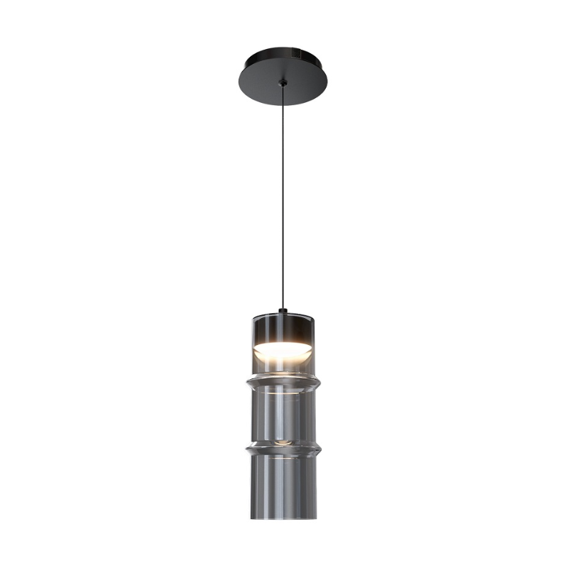 dweLED PD413612 Kanister 1-lt 6" LED Pendant - Black/Smoke Glass