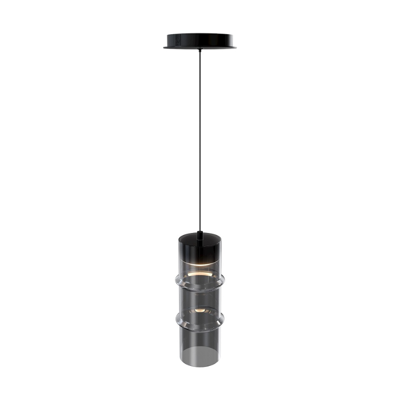 dweLED PD413612 Kanister 1-lt 6" LED Pendant - Black/Smoke Glass