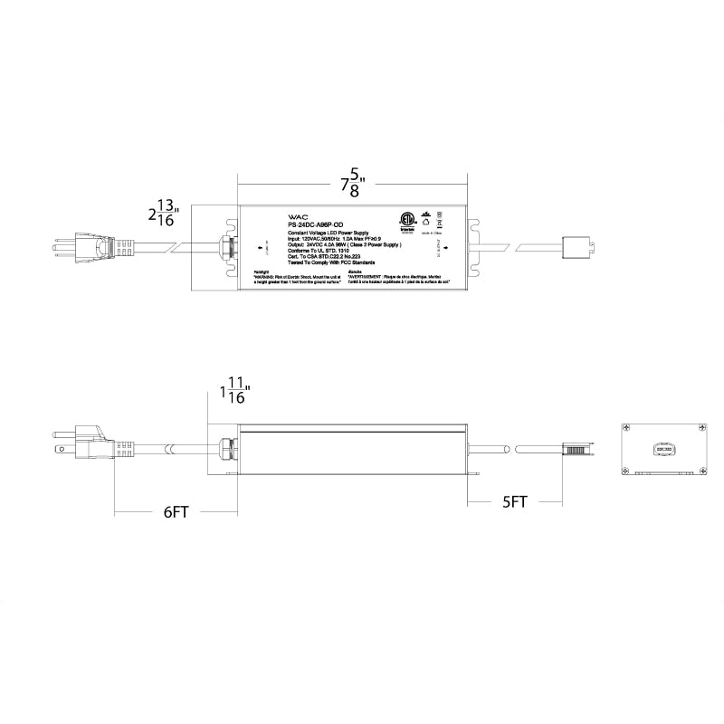 WAC PS-24DC-A96P-OD 96W 120-277VAC 24VDC Outdoor Portable Power Supply