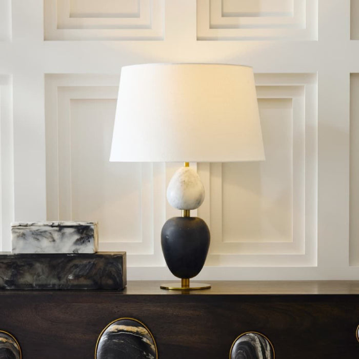 Arteriors PTC66 Aubrey 1-lt 27" Tall Table Lamp - Gray Flower Marble/Black Marble
