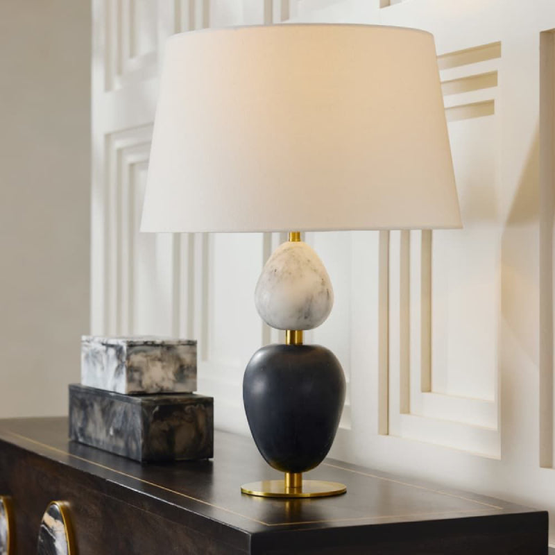 Arteriors PTC66 Aubrey 1-lt 27" Tall Table Lamp - Gray Flower Marble/Black Marble