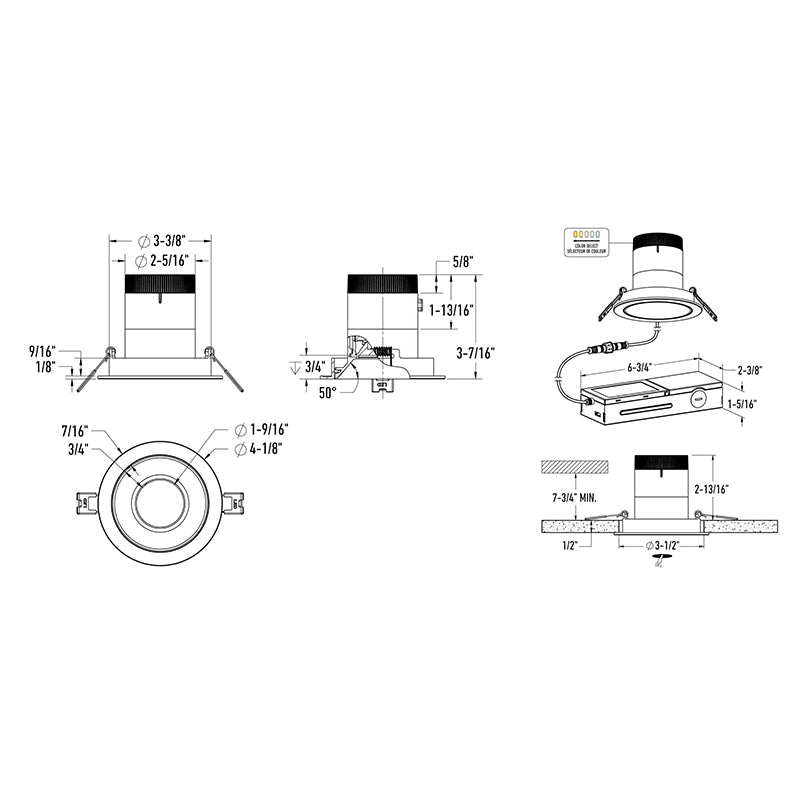 Dals RC03-CC Versa 3" Modular Recessed Downlight, 5CCT Selectable, Regressed