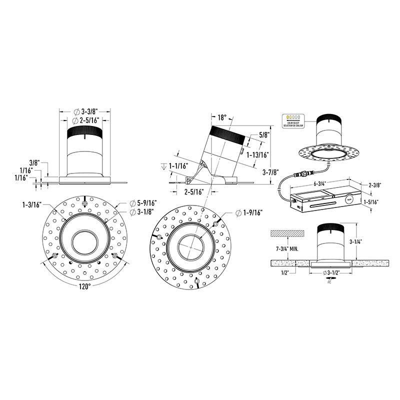 Dals RC03-CC Versa 3" Modular Recessed Downlight, 5CCT Selectable, Slope Ceiling
