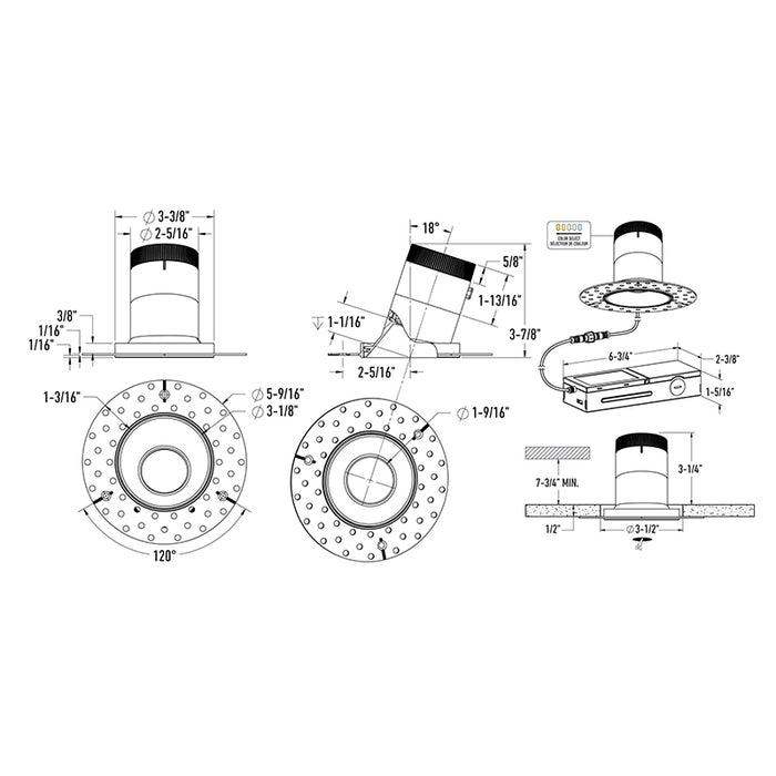 Dals RC03-CC Versa 3" Modular Recessed Downlight, 5CCT Selectable, Slope Ceiling