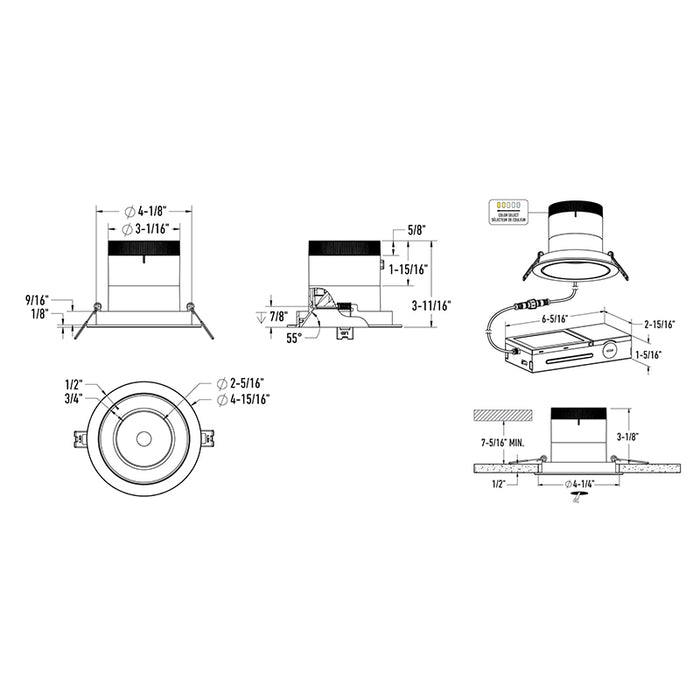 Dals RC04-CC Versa 4" Modular Recessed Downlight, 5CCT Selectable, Regressed