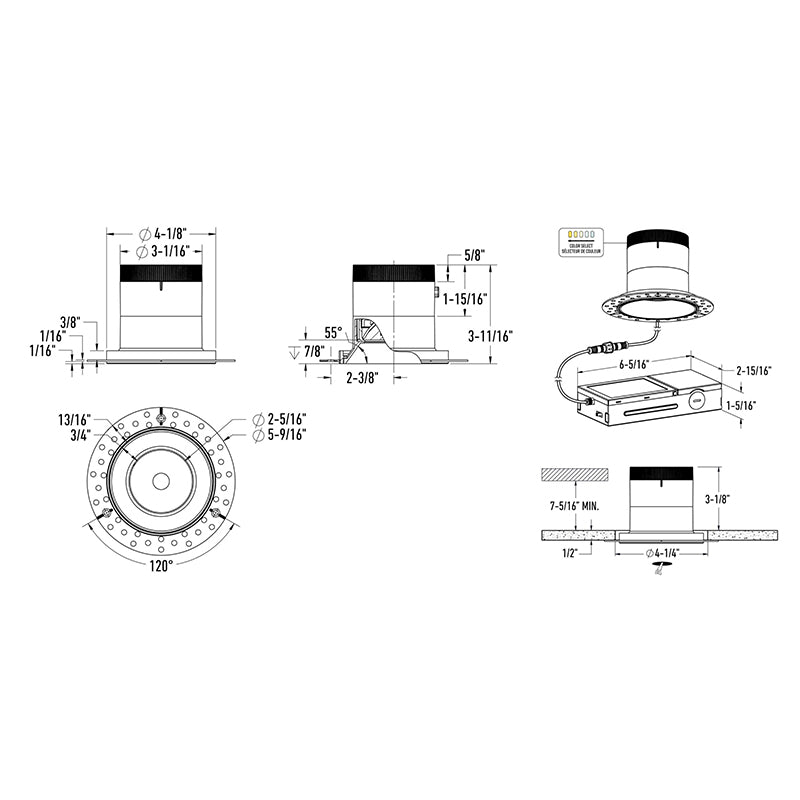 Dals RC04-CC Versa 4" Modular Recessed Downlight, 5CCT Selectable, Regressed, Trimless
