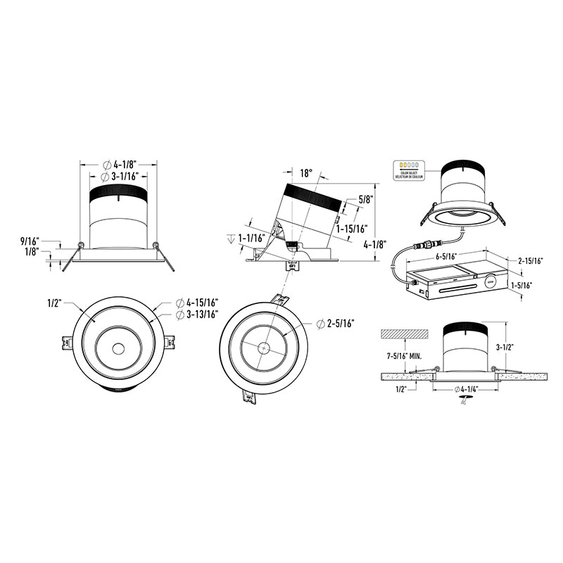 Dals RC04-CC Versa 4" Modular Recessed Downlight, 5CCT Selectable, Slope Ceiling