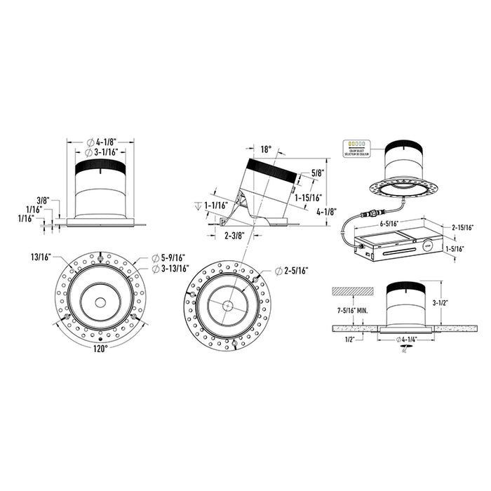 Dals RC04-CC Versa 4" Modular Recessed Downlight, 5CCT Selectable, Slope Ceiling, Trimless