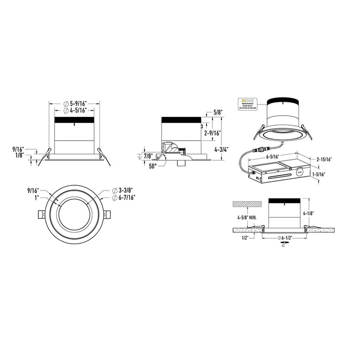 Dals RC06-CC Versa 6" Modular Recessed Downlight, 5CCT Selectable, Regressed