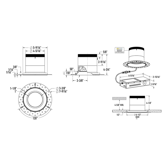 Dals RC06-CC Versa 6" Modular Recessed Downlight, 5CCT Selectable, Regressed, Trimless