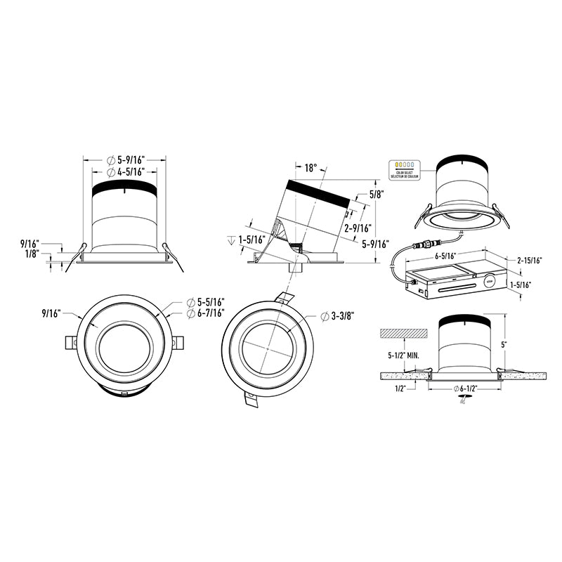 Dals RC06-CC Versa 6" Modular Recessed Downlight, 5CCT Selectable, Slope Ceiling