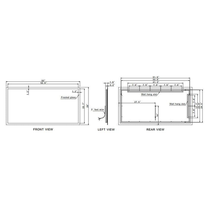 Paris Mirror Rectangle 55" x 28" LED Backlit Mirror, 3CCT Selectable