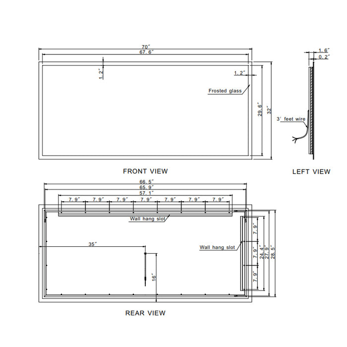 Paris Mirror Rectangle 70" x 32" LED Backlit Mirror, 3CCT Selectable