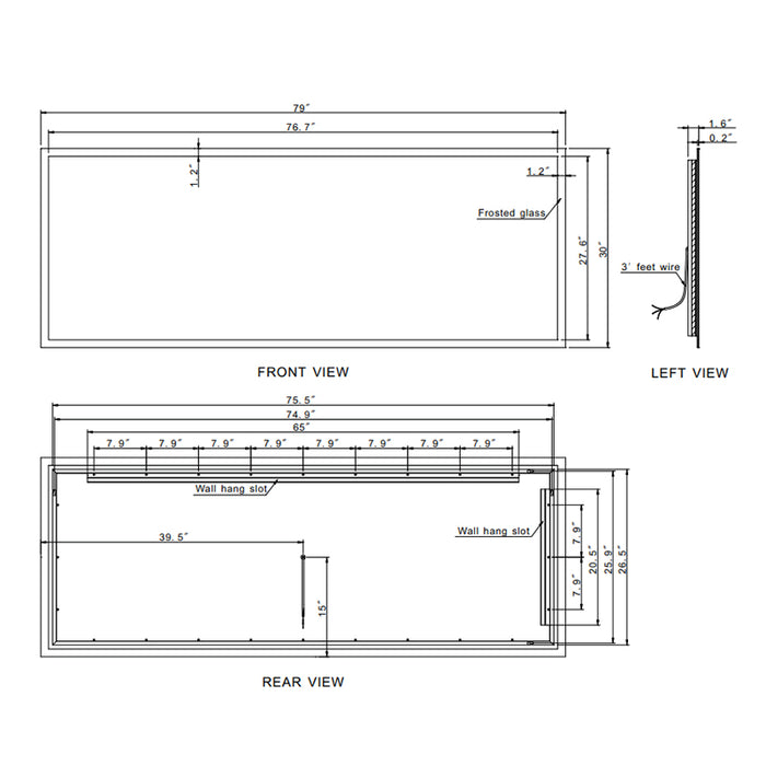Paris Mirror Rectangle 79" x 30" LED Backlit Mirror, 3CCT Selectable