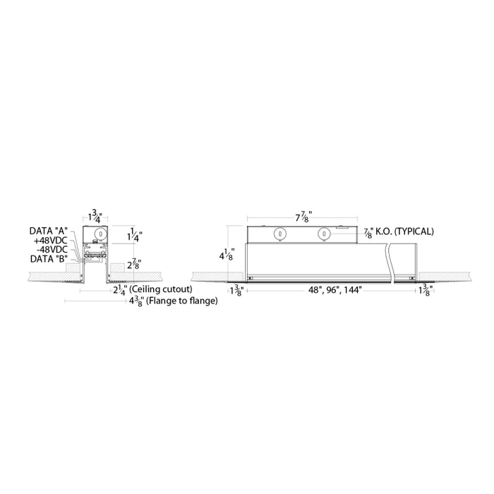 WAC S2CL04-FE Ventrix 4-ft Recessed Trimless with Feed