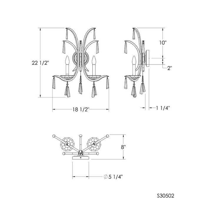 Schonbek S30502 Tinsley 2-lt 22" Tall Wall Sconce