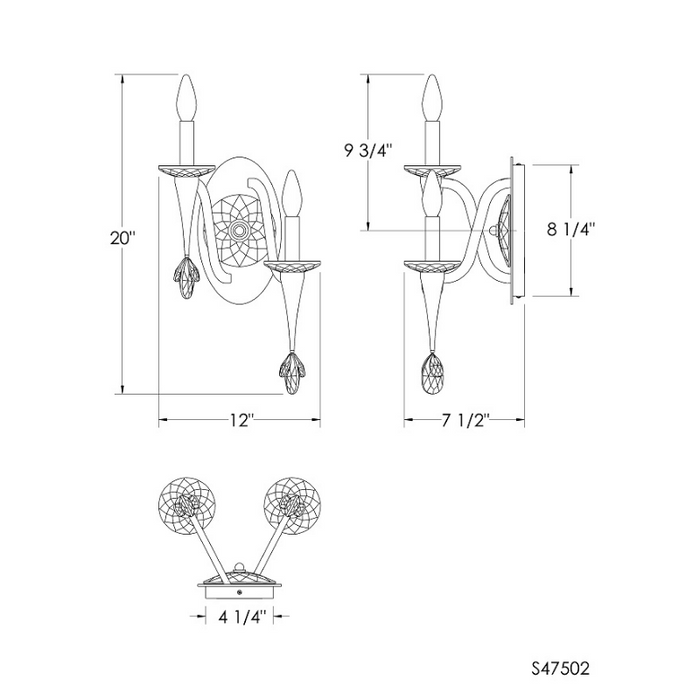 Schonbek S47502 Waverly 2-lt 20" Tall Wall Sconce