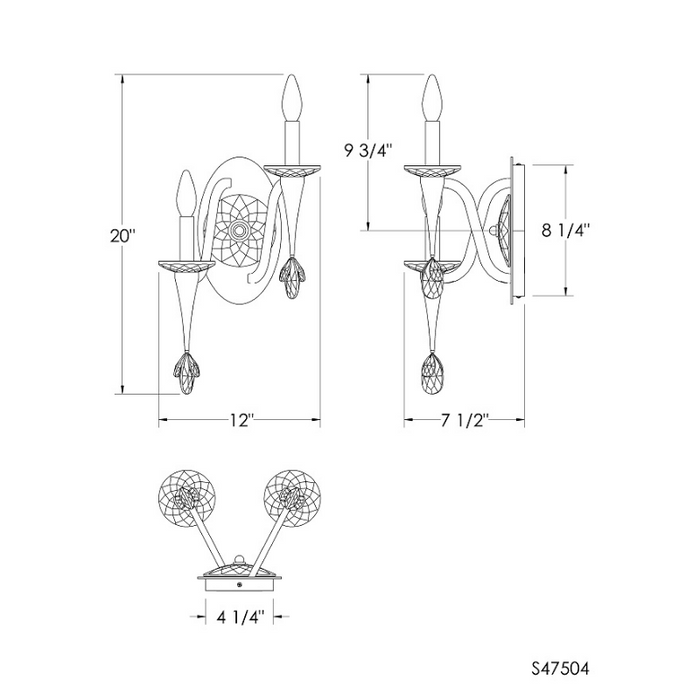 Schonbek S47504 Waverly 2-lt 20" Tall Wall Sconce
