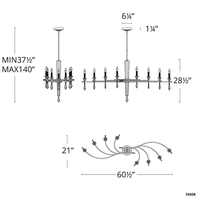 Schonbek S5608 Tempest 8-lt 61" Chandelier