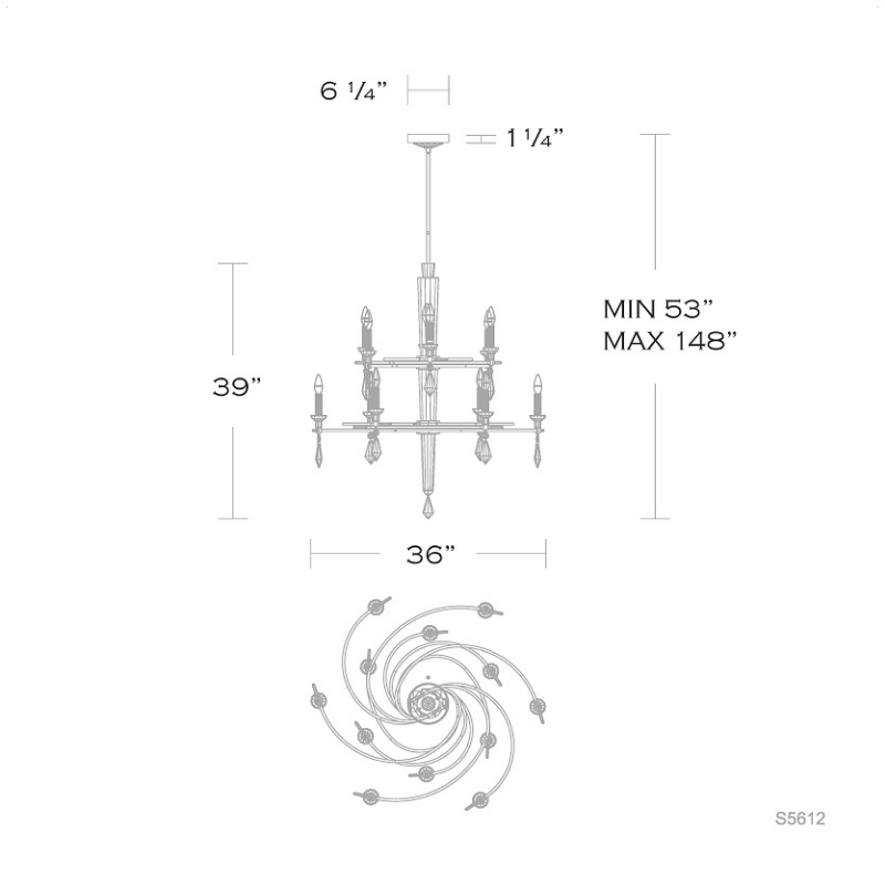 Schonbek S5612 Tempest 12-lt 36" Chandelier