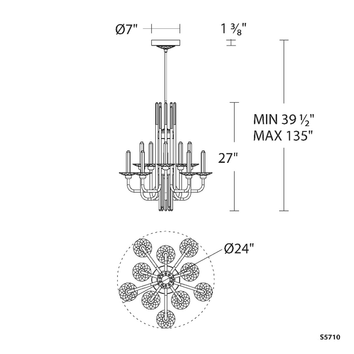 Schonbek S5710 Calliope 10-lt 24" LED Chandelier, CCT Selectable