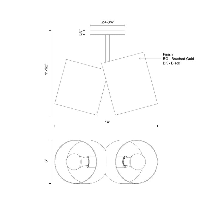 Kuzco SF58814 Keiko 2-lt 14" Semi Flush