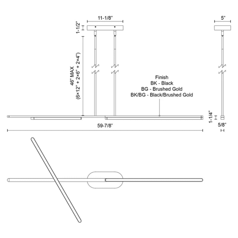 Kuzco LP28760-UNV-010 Shift 60" LED Linear Pendant, 120-277V