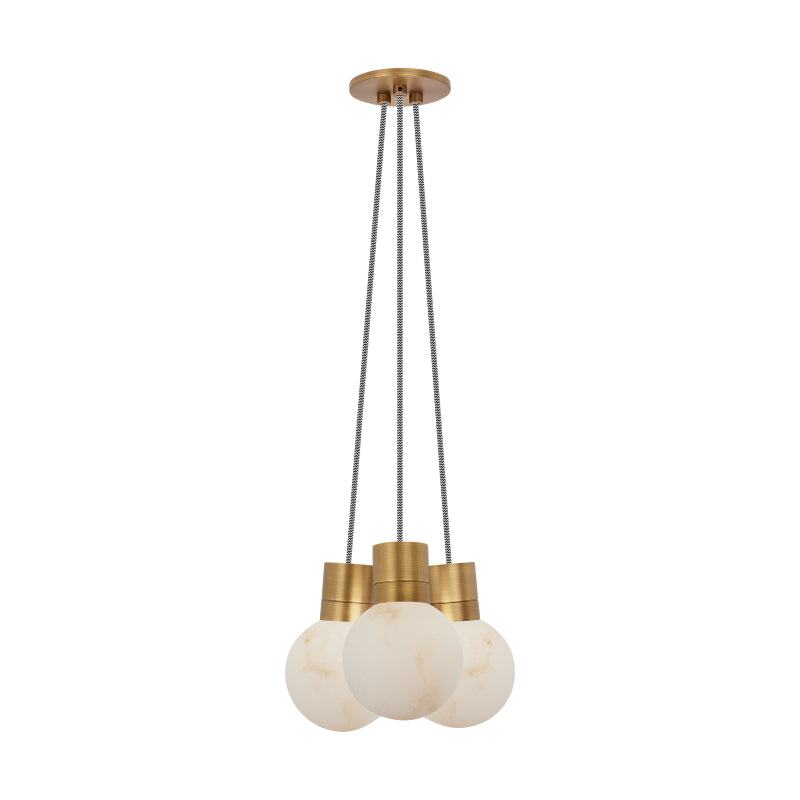 Visual Comfort SLCH542 Mina 3-lt 9" LED Chandelier - Hand Rubbed Antique Brass/White Cord
