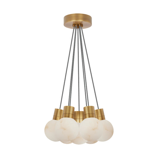 Visual Comfort SLCH543 Mina Alabaster 7-lt 14" LED Chandelier - Hand Rubbed Antique Brass/White Cord