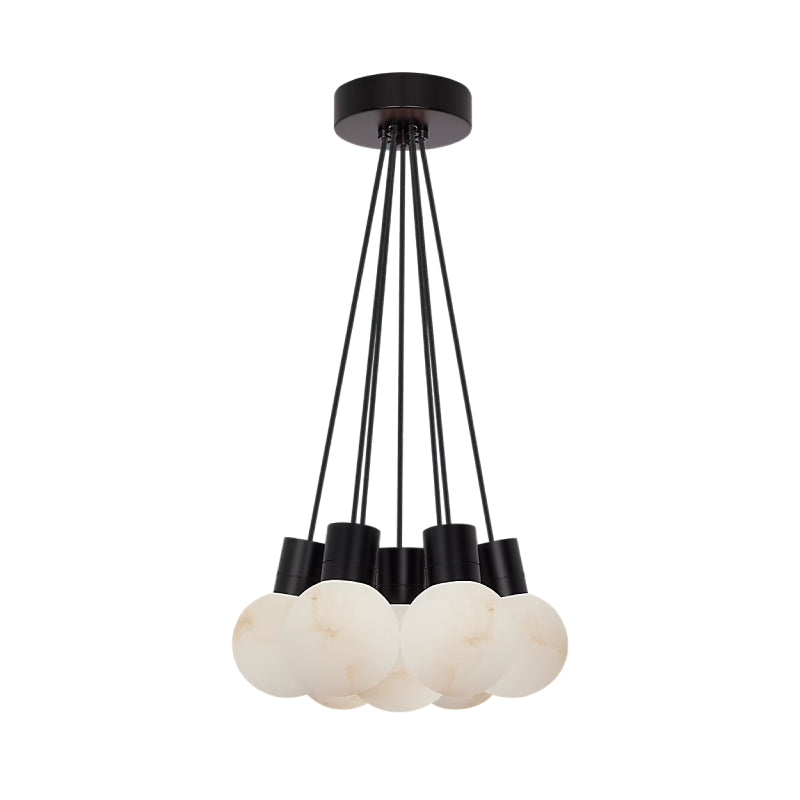 Visual Comfort SLCH543 Mina Alabaster 7-lt 14" LED Chandelier Black/Black Cord 3000K-2200K