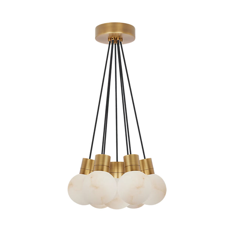 Visual Comfort SLCH543 Mina Alabaster 7-lt 14" LED Chandelier Brass/Black Cord 3000K-2200K