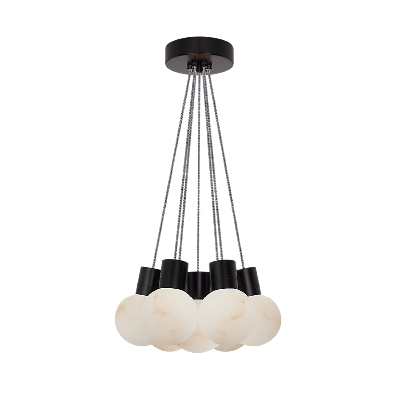 Visual Comfort SLCH543 Mina Alabaster 7-lt 14" LED Chandelier Black/White Cord 3000K-2200K