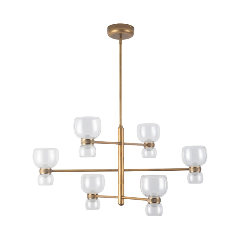 Alora CH310336 Sutton 6-lt 36" LED Chandelier - Vintage Brass/Clear Glass