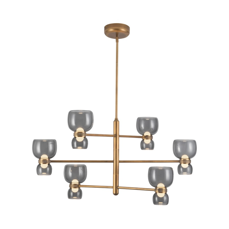Alora CH310336 Sutton 6-lt 36" LED Chandelier - Vintage Brass/Smoke Glass
