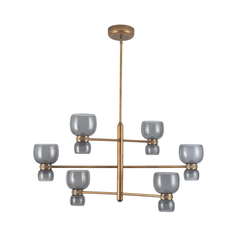 Alora CH310336 Sutton 6-lt 36" LED Chandelier - Vintage Brass/Smoke Glass