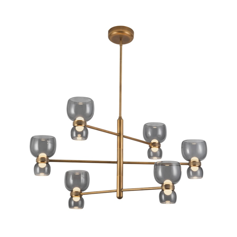 Alora CH310336 Sutton 6-lt 36" LED Chandelier - Vintage Brass/Smoke Glass