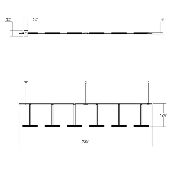Sonneman S1U36K Suspenders 36" 2-Bar In-Line with Crystal Double Glass Rod Luminaires