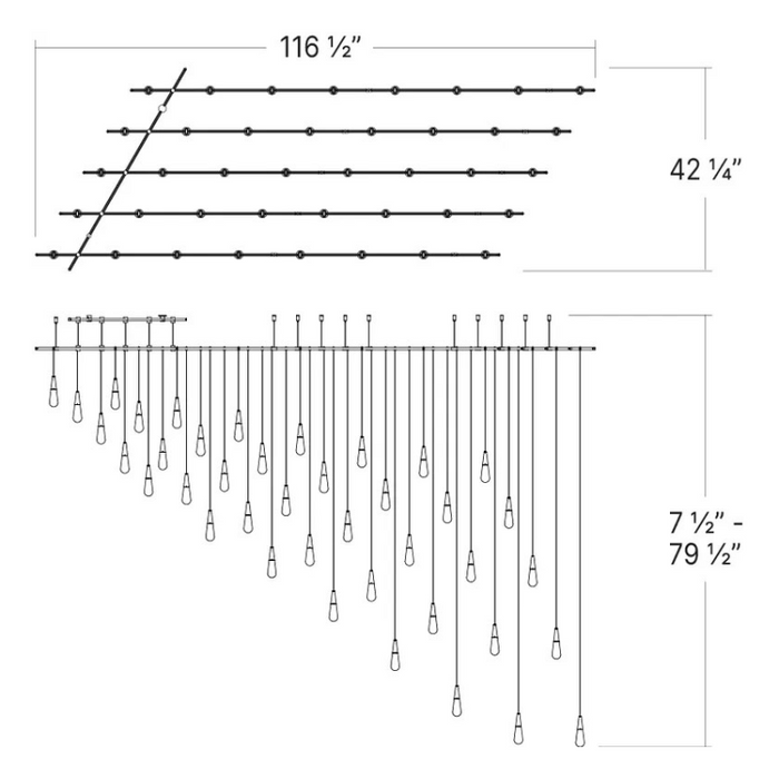 Sonneman SLS4237 Suspenders 48" x 96" Parallels with Height Adjustable Etched Teardrop Luminaires