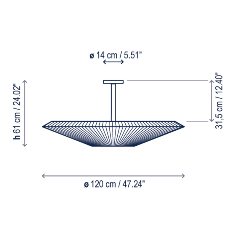 Bover Siam 120 47" Semi-Flush Ceiling Light, Big Structure