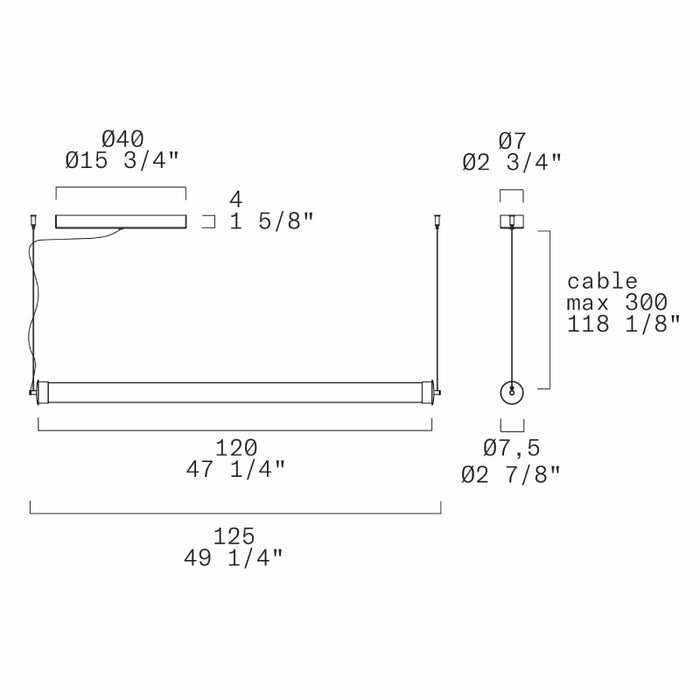 Leucos Stacking 120 1-lt 49" LED Naked Horizontal Pendant