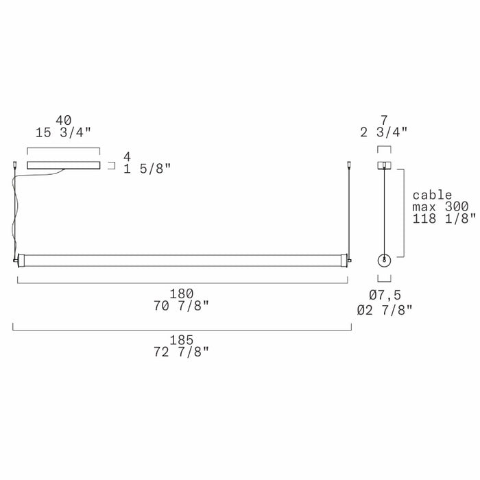 Leucos Stacking 180 1-lt 73" LED Naked Horizontal Pendant
